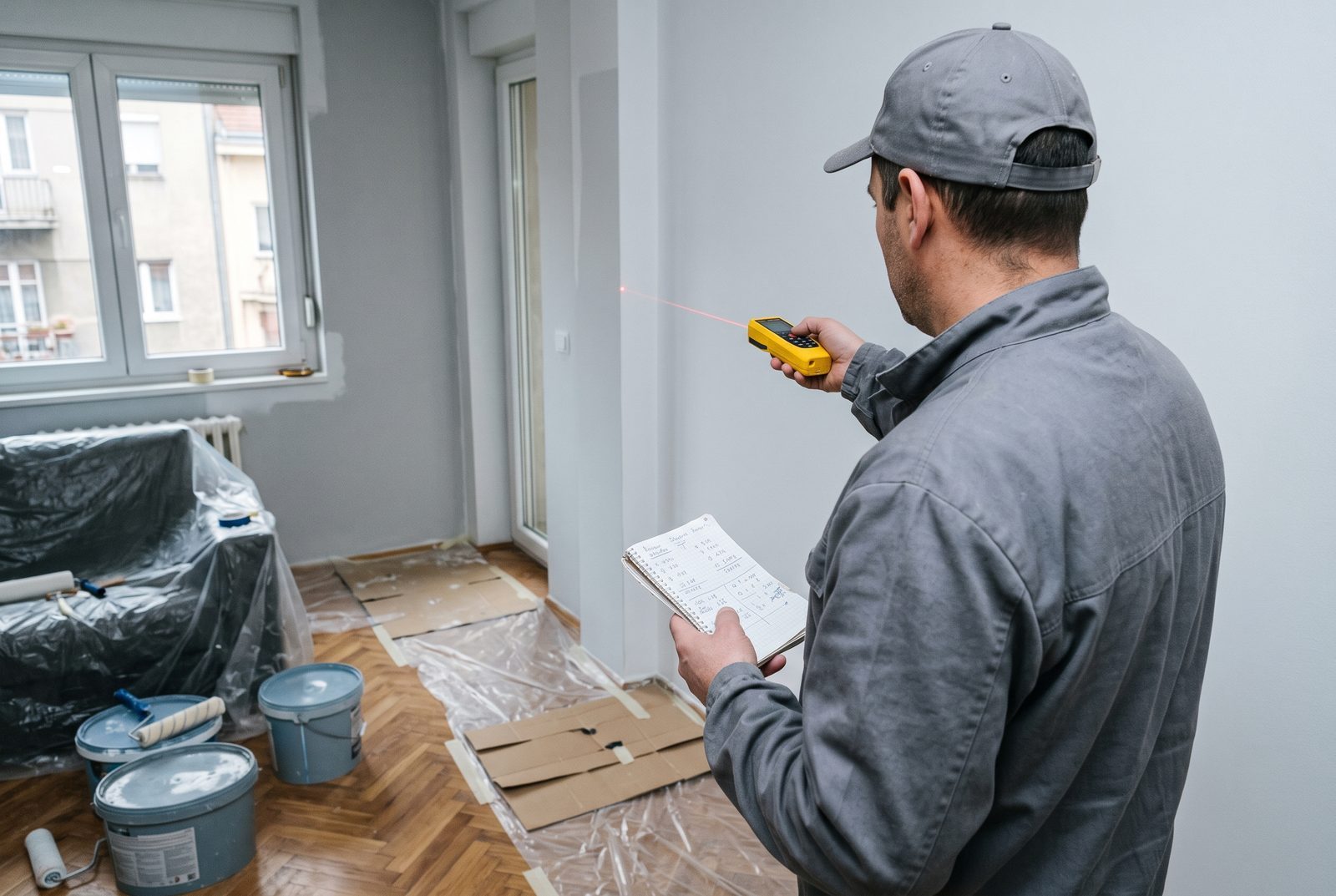 Merenje radne kvadrature zidova laserskim metrom pre ponude za molerske radove